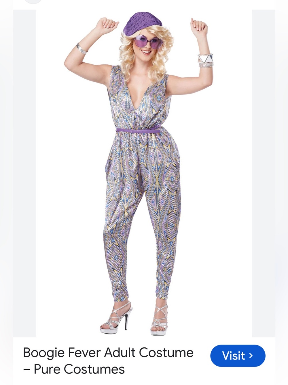 #3027*California Costumes Women's Purple Patterned Jumpsuit - Boogie Fever